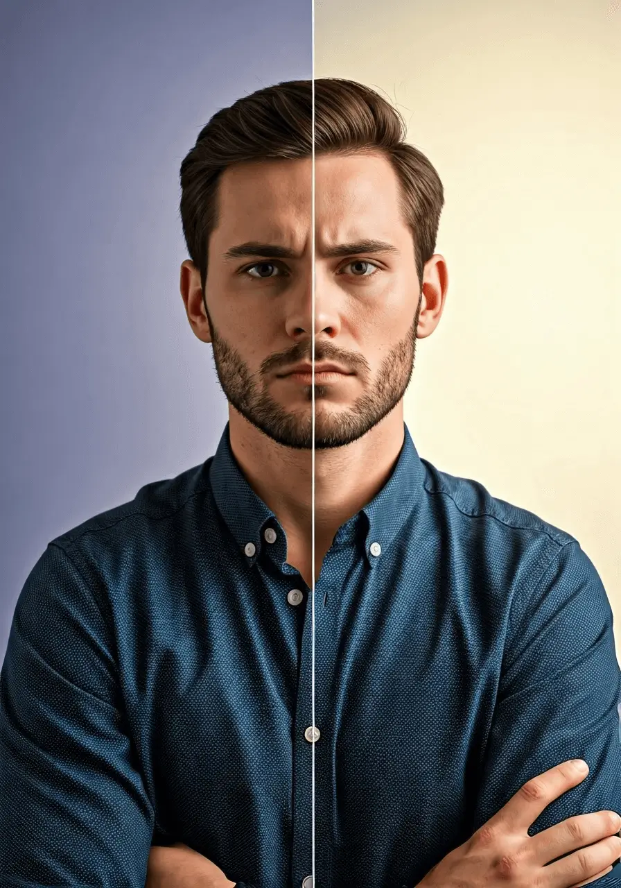 Image split in half of a man